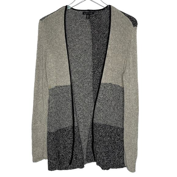 Eileen Fisher M Womens Open Cardigan Wool Linen Colorblock Gray - Picture 2 of 10